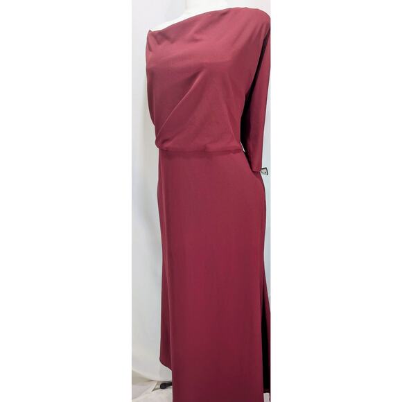 Betsy & Adam 22W Burgundy One Shoulder Formal Gown NWT - Picture 3 of 8